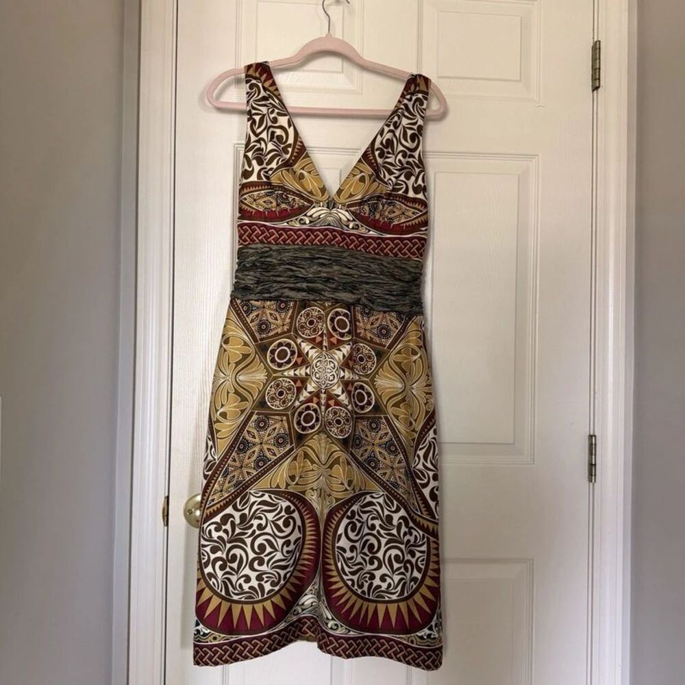 Nicole Miller Collection 100% Silk Sheath Dress Sz 10 Art Print Resort Luxury